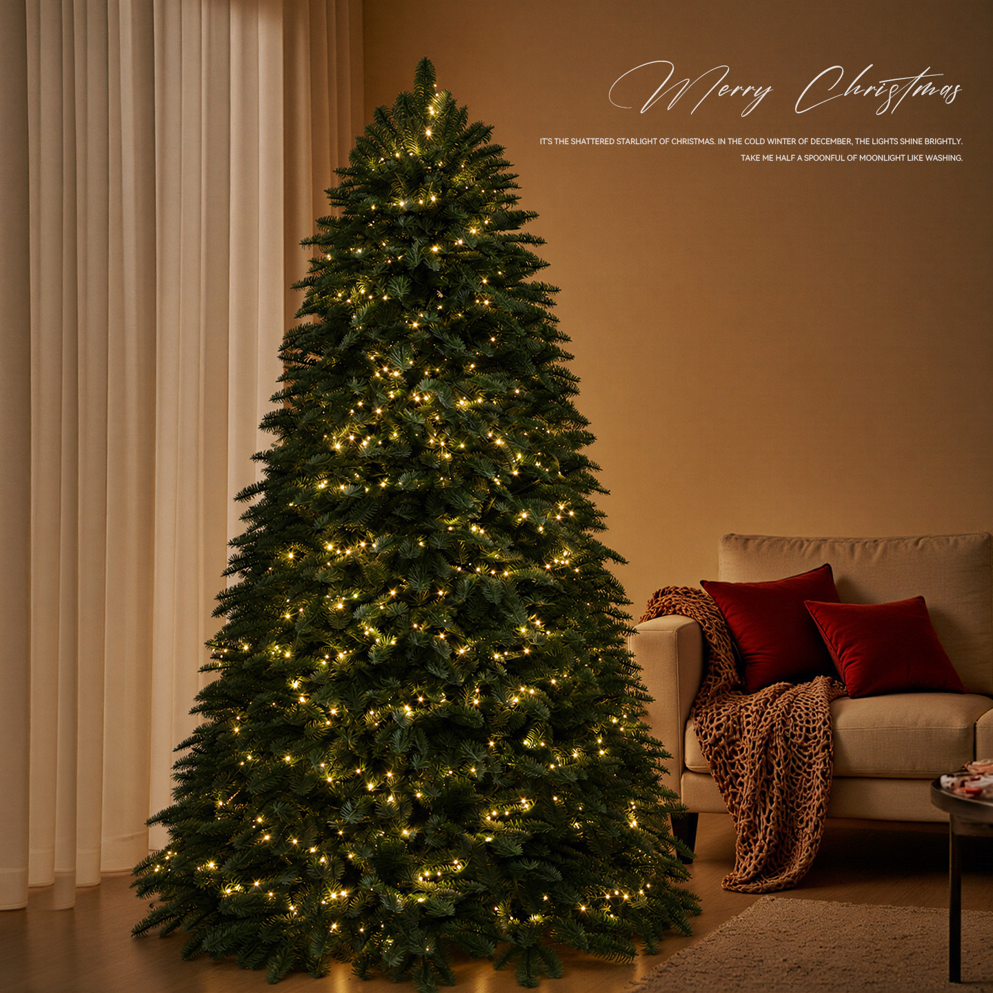 Decoraciones de Navidad PE puro imitación de árbol de Navidad con lámpara 120 / 150 / 180 / 210cm adornos grandes