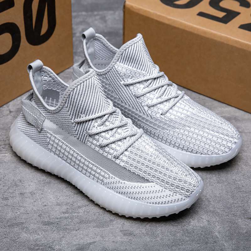 Zapatos de hombre de coco Putian transpirables de verano, deportes de tejido volador, correr, desodorante, resistente al desgaste, amortiguador, zapatos de moda con hoja