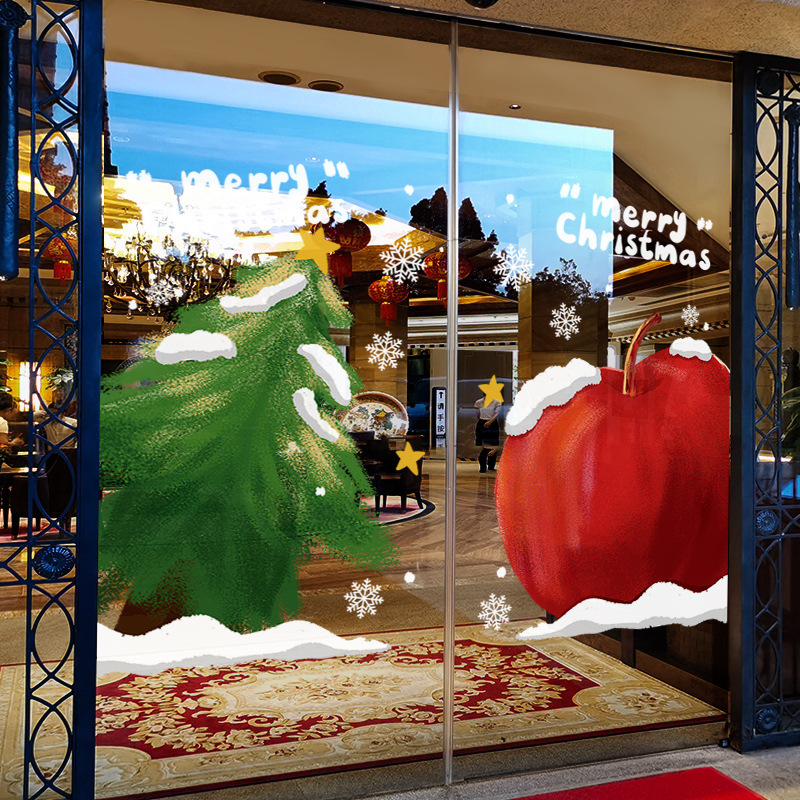 圣诞节装饰窗贴服装店氛围布置创意门贴店铺橱窗静电玻璃贴门贴纸