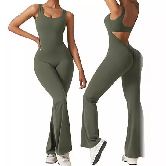Europa y América transfronteriza sin mangas de las mujeres acampanado mono sexy backless chaleco apretado cadera levantamiento yoga mono