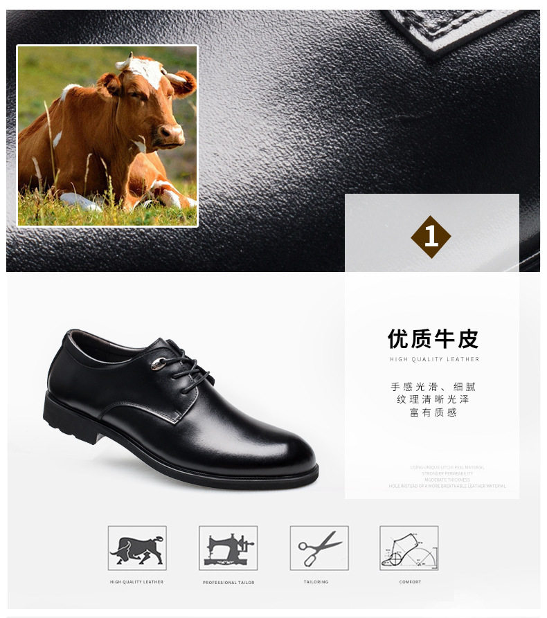 Giày da nam cổ điển buộc dây mũi tròn, giày công sở lịch sự — 36578 màu đen chi tiết 6