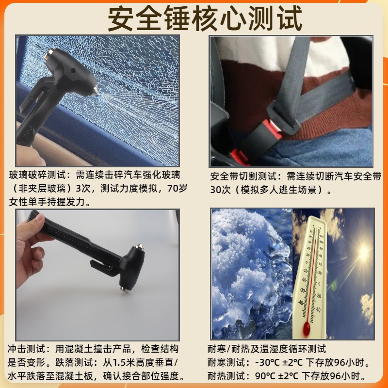 Car-Specific Escape Safety Hammer, Dual-Purpose Emergency Hammer for Breaking Windows and Cutting Seat Belts, with a Pointed and Flat Head