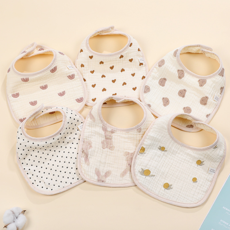 Six-layer cotton gauze U-shaped bib baby saliva towel children's eating bib baby anti-spitting milk towel back buckle bib
