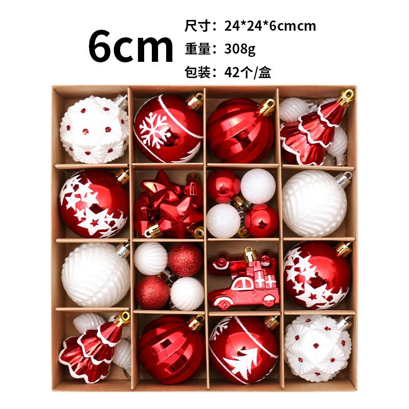 Navidad 6CM rojo y blanco 42 bolas de Navidad pintadas boutique colgante de árbol de Navidad