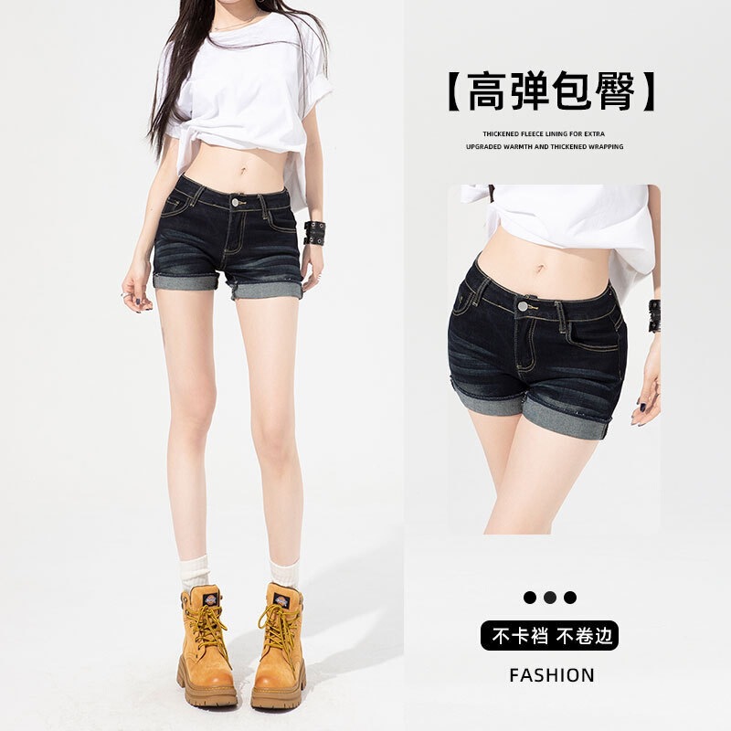 Dark Blue Versatile Distressed Denim Shorts for Women, 2026 Summer New Style, Slim Fit, Thin Denim Pants Dark Blue Versatile Distressed Denim Shorts for Women, 2026 Summer New Style, Slim Fit, Thin Denim Pants