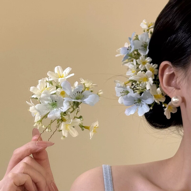 Qingdao Jasmine~ Atmosphere-Creating Fresh Floral Hairpin Hair Accessory for Women, Summer Seaside Vacation Style Hair Ornament