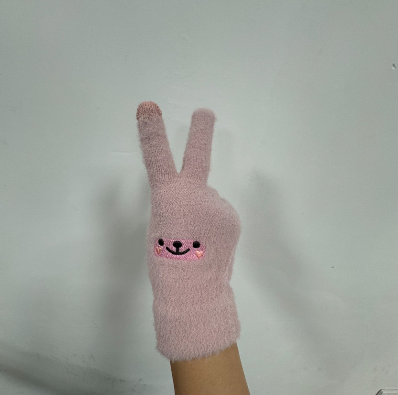 冬季卡通笑脸手套批发学生可爱加绒加厚保暖手套骑行触屏五指手套|undefined
