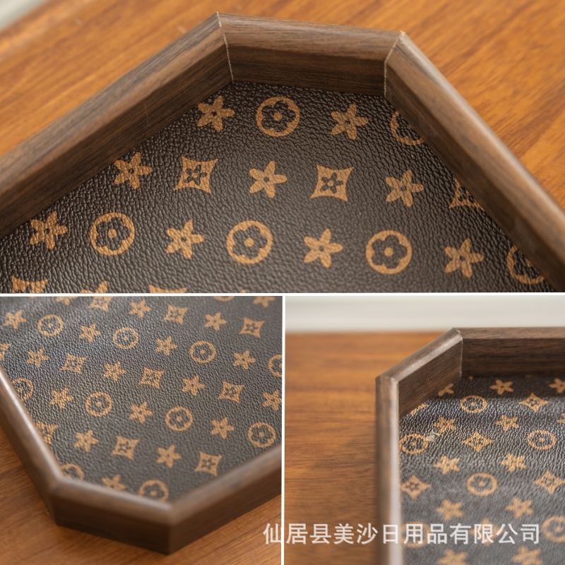 复古长方形桌面首饰摆件钥匙玄关收纳盒轻奢皮革中式茶盘托盘家用|undefined