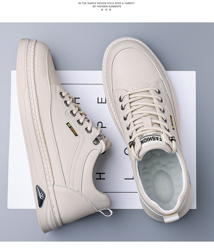 Giày da nam sneaker cổ thấp khâu chỉ thủ công, đế bằng, dây buộc phía trước — Màu nâu, Màu trắng, màu đen chi tiết 18