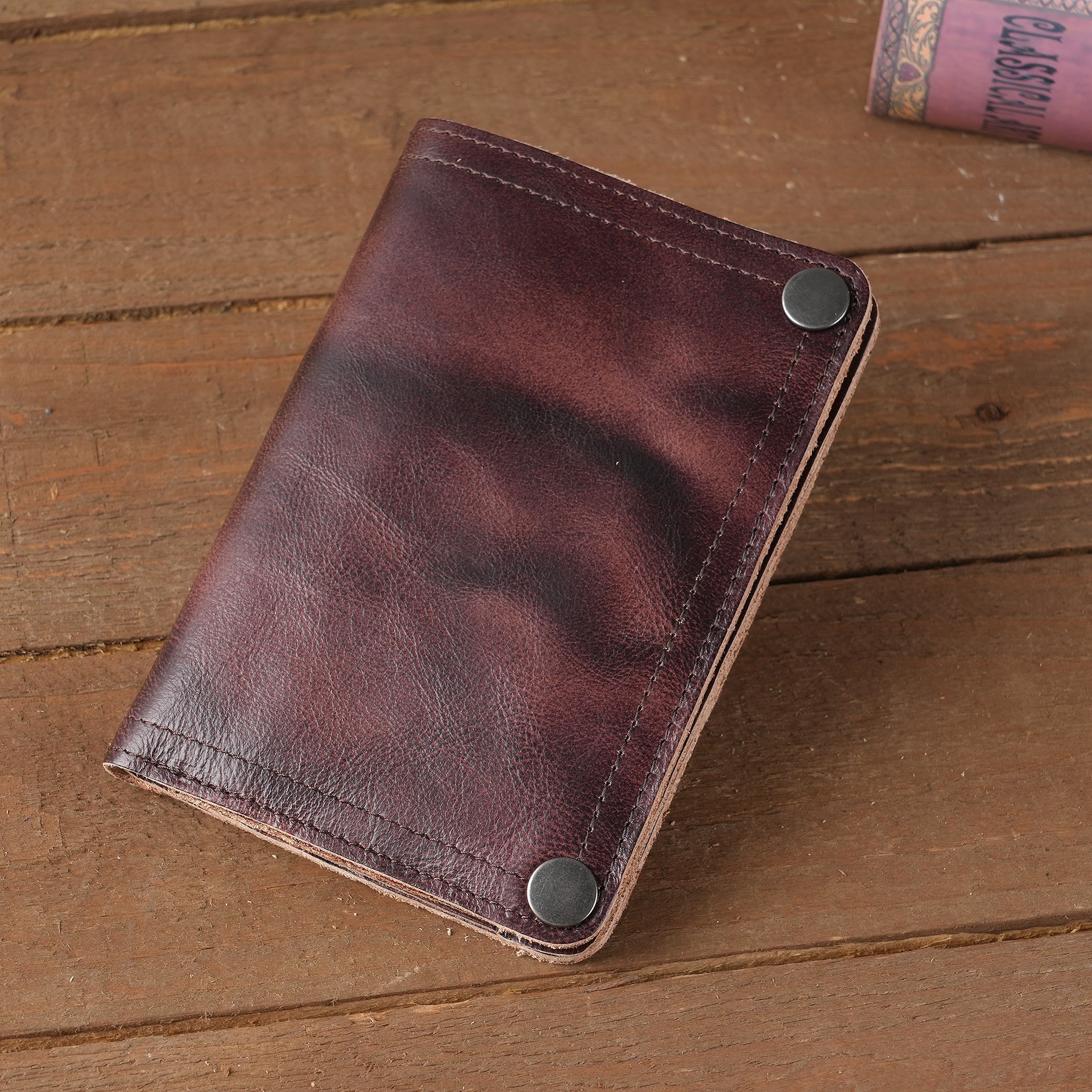 1207 Vintage Handmade Vertical Men's Wallet with Multiple Card Slots, Distressed Vegetable-Tanned Leather Driver's License Holder and Card Case, Trendy