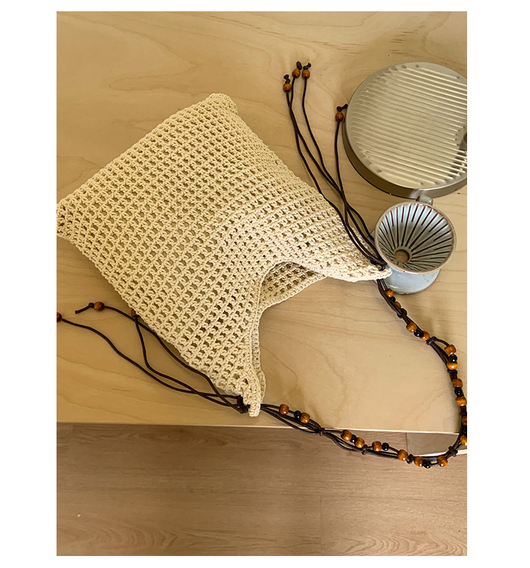 Summer woven beaded single-shoulder bag for women, large capacity, retro and fashionable, hollowed-out casual vacation style underarm crossbody bag undefined