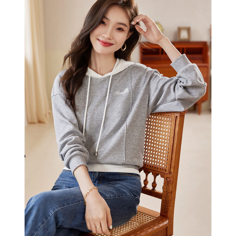 云柔慵懒感25年秋假两件连帽针织上衣显瘦女卫衣|undefined