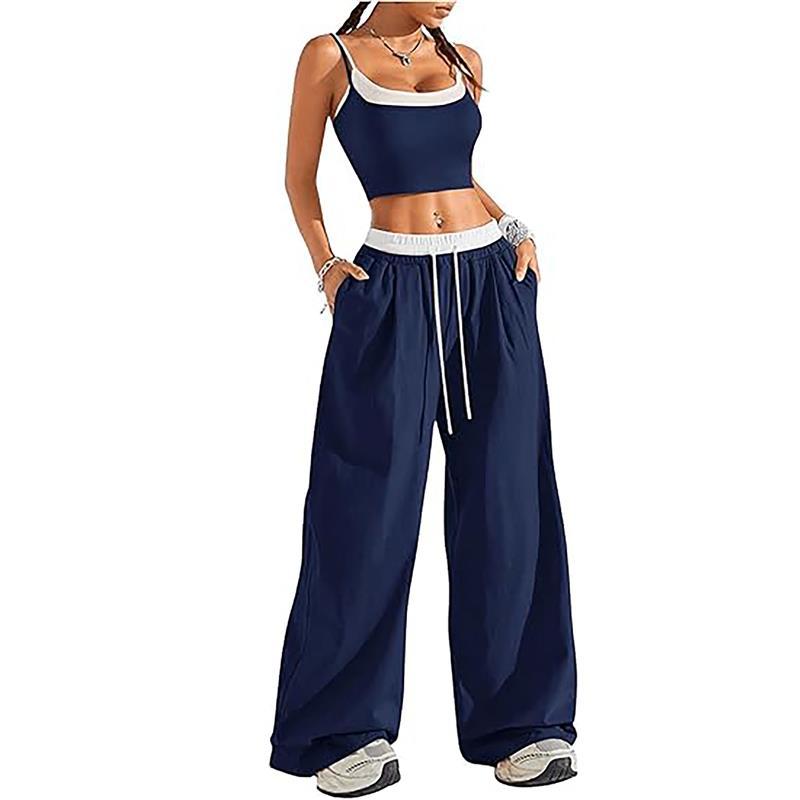 2026 Cross-Border Amazon American-Style Ins Spicy Girl Drawstring Wide-Leg Pants High-Waisted Fashion Casual Loose Drapey Set