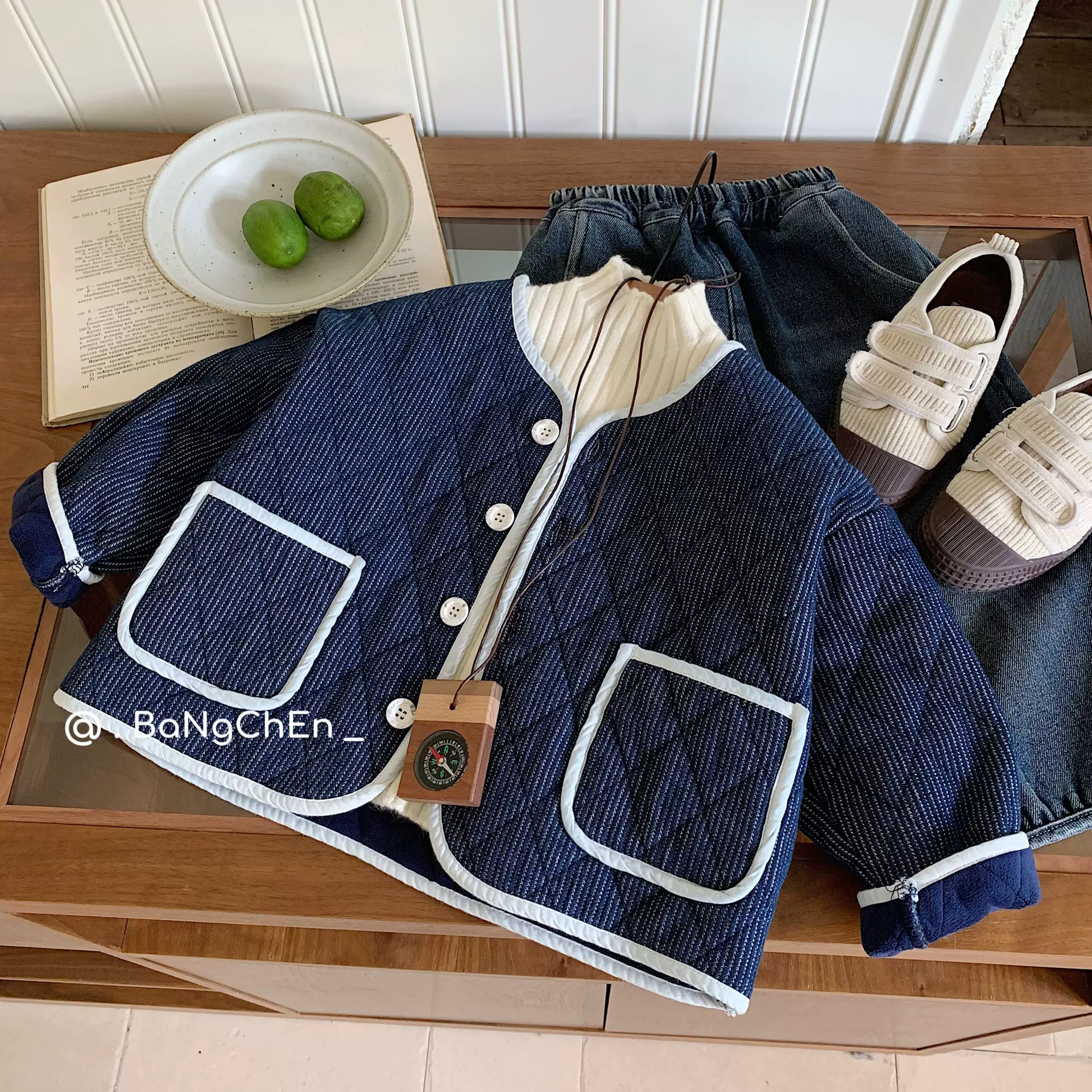 【清仓特价不退不换】绗棉竖条牛仔外套男女童童装上衣G0560