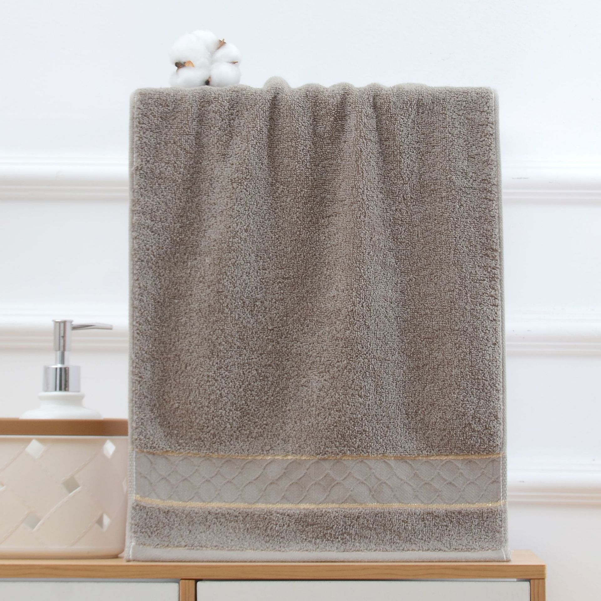 싱글 타월 골드 와이어 스몰 체크 그레이