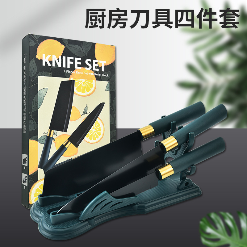 Punto de fábrica Cuchillos de cocina de acero inoxidable Juego de cuchillos en caja de color de cuatro piezas al por mayor Regalos de celebridades de Internet verde