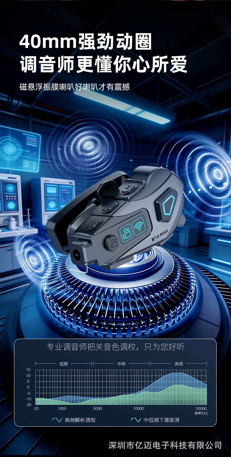 In-Stock K10Max New Cross-Border Helmet Headset with 4K High-Definition Video Recording, Noise Reduction, Music, and High-Quality Lossless Transmission