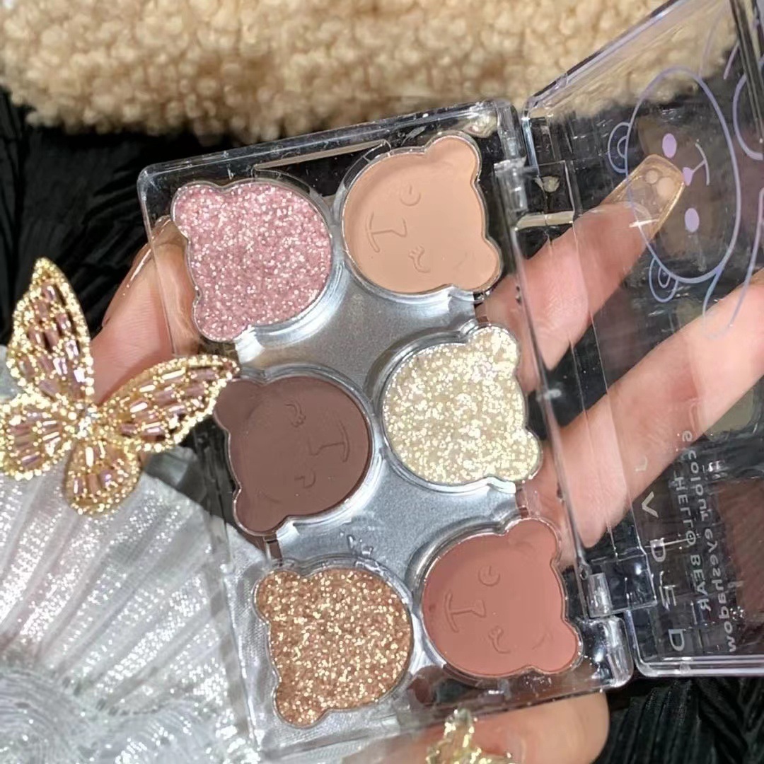 Paleta de Sombras de Ojos JADED, 6 Colores (Mate y Brillante), Diseño Oso