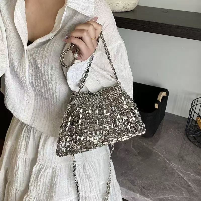 Korean Style Simple Women's Underarm Bag, Handmade Beaded Chain Handbag, 2025 New Model, Women's Bag for Work and Commuting Korean Style Simple Women's Underarm Bag, Handmade Beaded Chain Handbag, 2025 New Model, Women's Bag for Work and Commuting