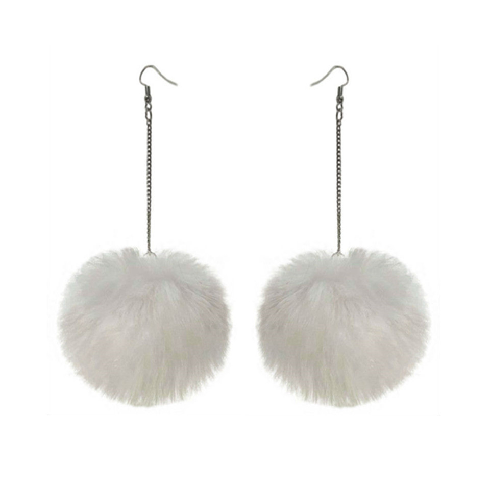 6cm高仿兔狐毛球耳环