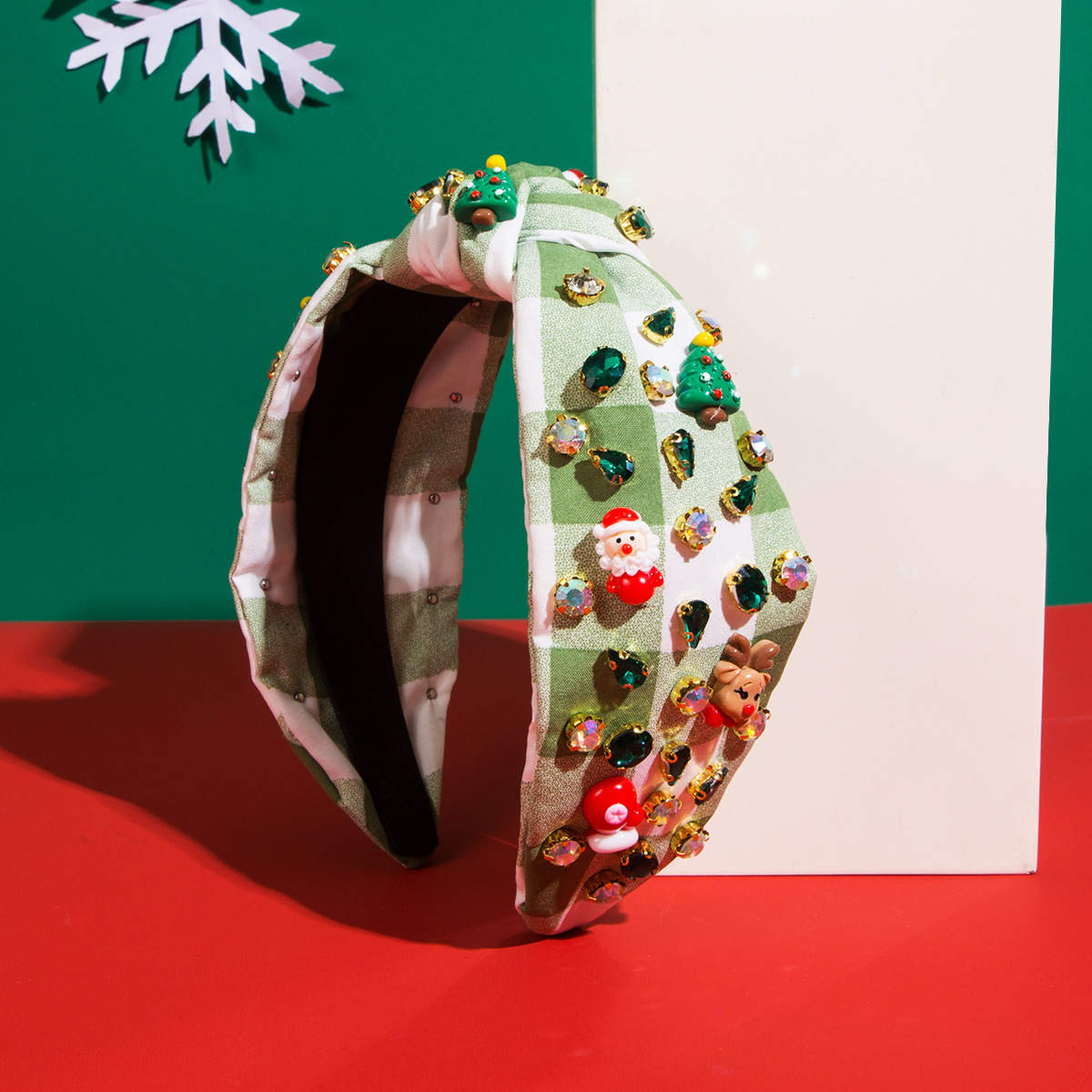 Karácsonyi fejpánt kockás mintával és csomóval nőknek_voghion.com