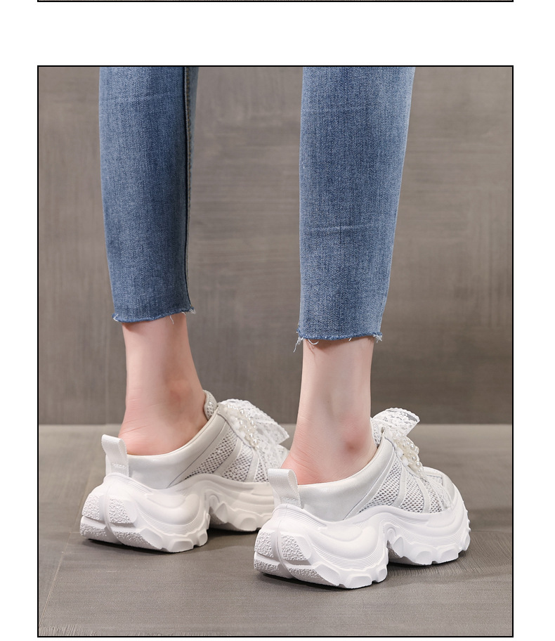 Dép lê bít mũi sneaker nữ đế dày tăng chiều cao mặt lưới thoáng khí — Màu trắng, Màu bạc chi tiết 13