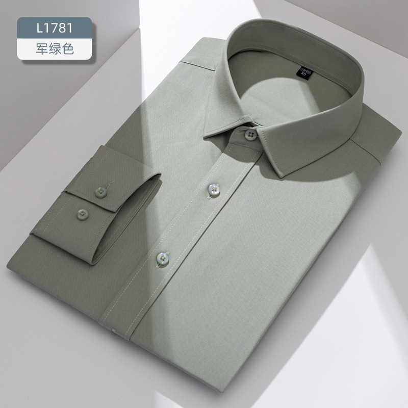 Camisas personalizadas de fibra de bambú para hombres, mangas largas anti-arrugas, herramientas profesionales, camisa blanca, logotipo bordado delgado, delgado