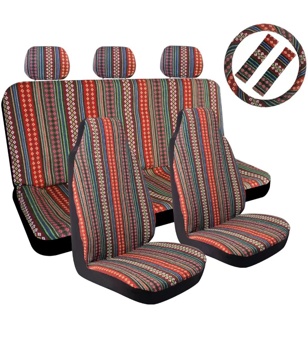 Cubierta de asiento de coche de comercio exterior transfronterizo Lino estilo étnico retro impresión transpirable absorbente del sudor conjunto de 10 piezas Amazon