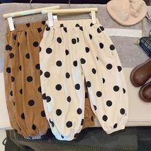 春秋女童装休闲裤宝宝洋气儿童个性潮牌韩版波点灯芯绒束脚哈伦裤