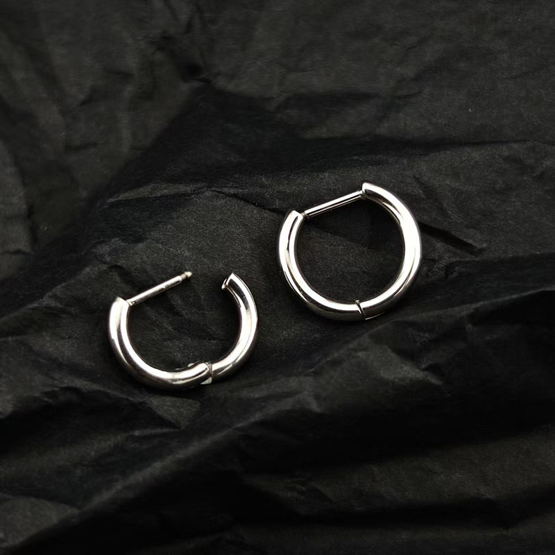 F136 Titanium Alloy Straight Needle Earrings D-Ring Nose Ring Ear Clip Polished D-Shaped Ear Studs Hoops Cartilage Rings detail image 8