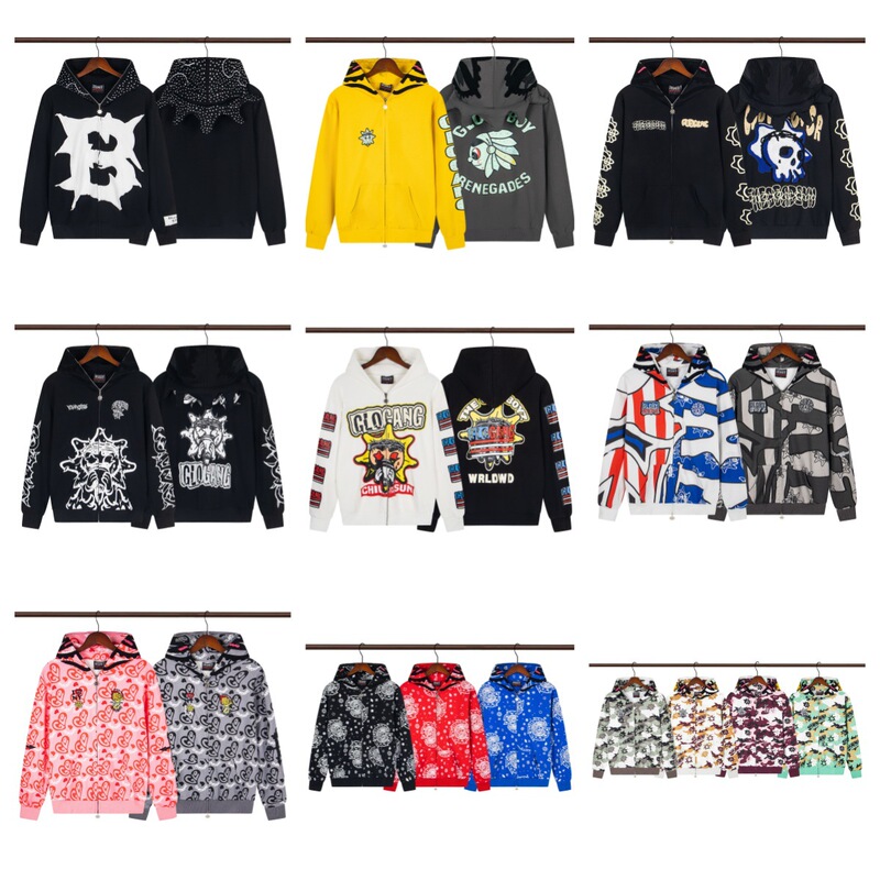 25Ss Cross-Border Trendy Brand New Gloｇａｎｇ Hooded Zipper Embroidered Logo Men's and Women's Loose Street Sweatshirts