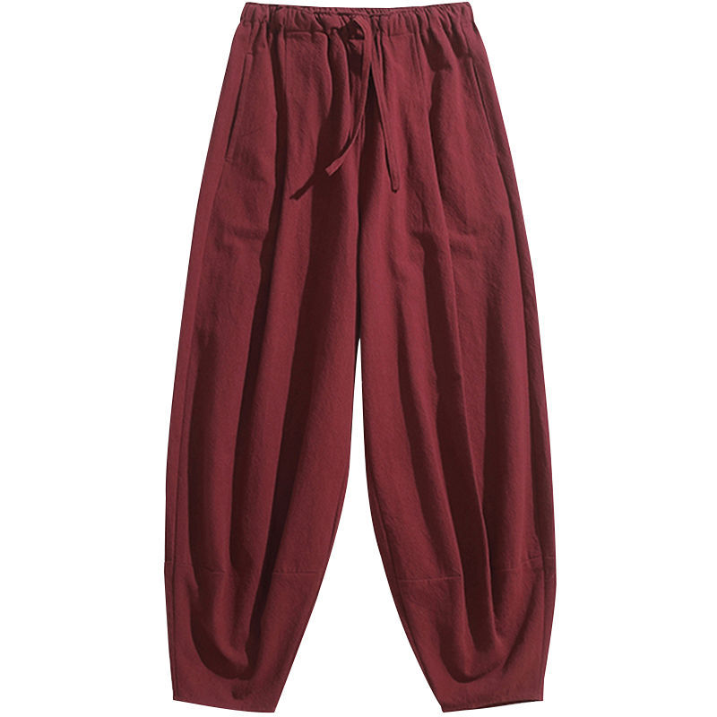 Pantalones de Tai Chi Pantalones de entrenamiento de artes marciales de talla grande de estilo chino de primavera y otoño para hombres Pantalones de bombachos sueltos de pierna ancha Pantalones largos de kung fu de algodón y lino
