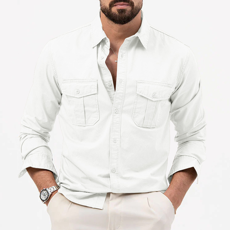 Men's Casual Long Sleeved Shirt Multi-pocket Button-down Top_voghion.com