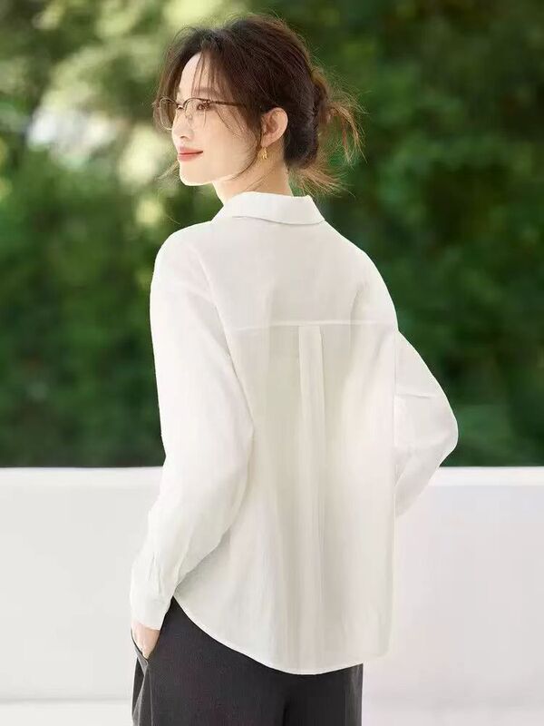 正品哥家新款2025秋式甜美减龄纯色V领白色衬衫长袖蕾丝花边上衣|undefined