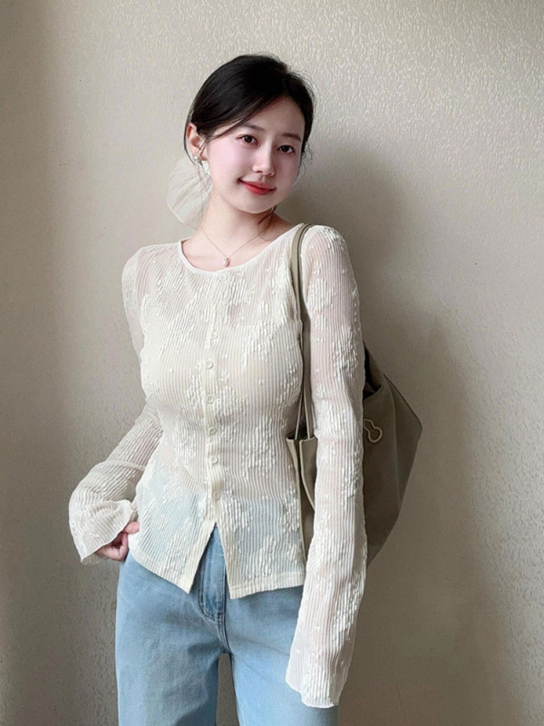 提花蕾丝针织开衫女外搭高级感夏季薄款防晒小外套空调衫气质上衣|undefined