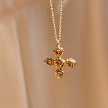 亚马逊跨境新品玫瑰十字架吸血鬼万圣节吊坠项链清透高赞吊坠锁骨