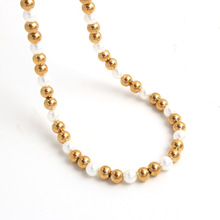 新款4-10mm珍珠不锈钢珠镀金串珠项链锁骨链女性气质项饰跨境批发
