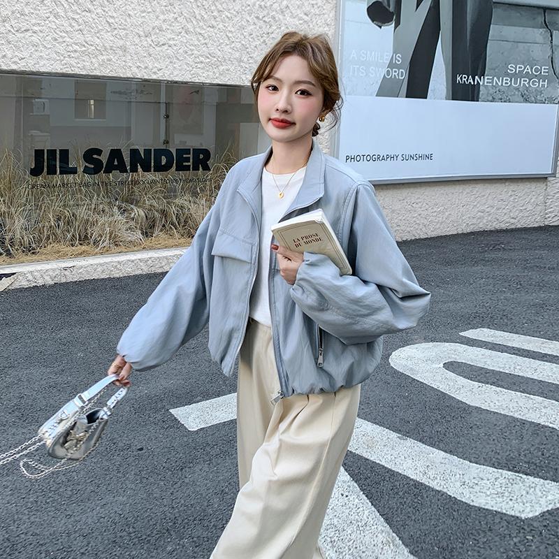 Real Shot of Blue Leather Short Jacket for Women, 2026 New Early Spring Casual Versatile Cool and Stylish Pu Leather Jacket, Hot-Selling Item