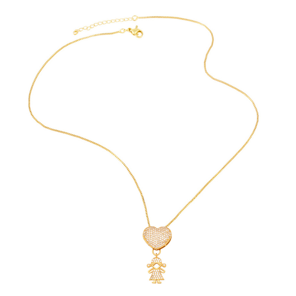 Daily Occasion Fashion Human Heart Shape Copper Plating Inlay Zircon Pendant Necklace 1 Piece