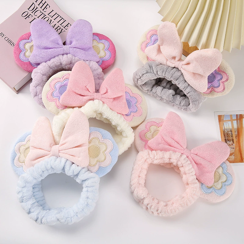 Тяжелый вышитый цветок большой бант повязка для волос Мультфильм Минни лицо мытье волос повязка милый сладкий повязка для волос Головные уборы