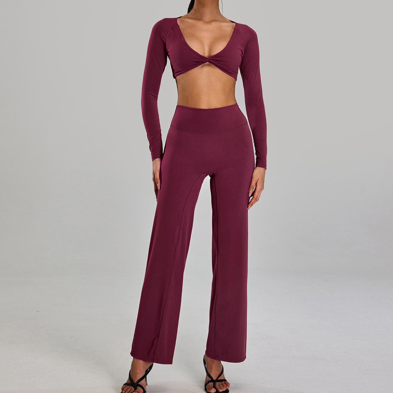 Traje deportivo de alta intensidad europeo y americano, correr al aire libre, ropa de fitness desnuda, cintura alta delgada, ropa de yoga de cinco piezas