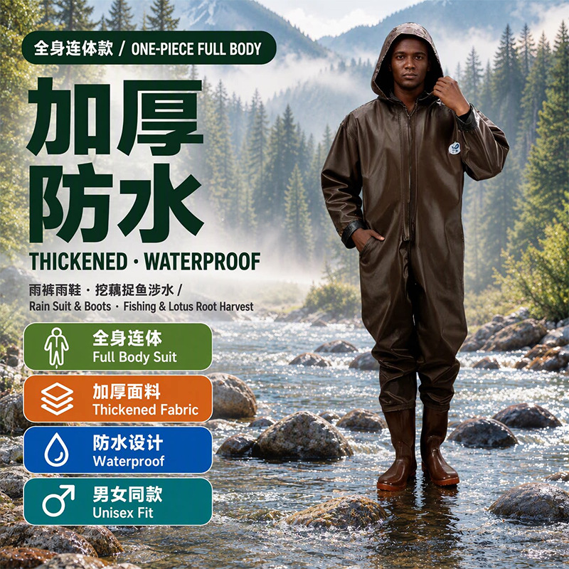Full-Body Wading Pants for Men and Women, Thickened Fishing Waders, One-Piece Rain Pants, Rain Boots, Waterproof Pants for Digging and Catching Fish, Fishing Pants