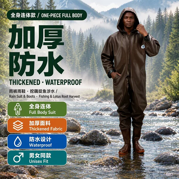 Full-Body Wading Pants for Men and Women, Thickened Fishing Waders, One-Piece Rain Pants, Rain Boots, Waterproof Pants for Digging and Catching Fish, Fishing Pants