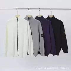 STONE Cross-Border 2025 Fall Winter New Solid Color Open Front Zip Sweater Unisex Stand Collar Knit Top