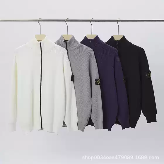 STONE Cross-Border 2025 Fall Winter New Solid Color Open Front Zip Sweater Unisex Stand Collar Knit Top