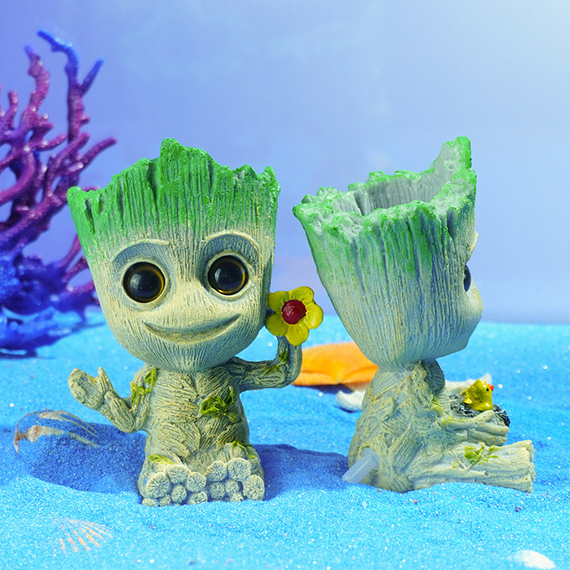 Pecera decoración DIY Galaxy guardia Groot maceta Nido de Pájaro resina árbol hombre Grut Tree Man mano Oficina
