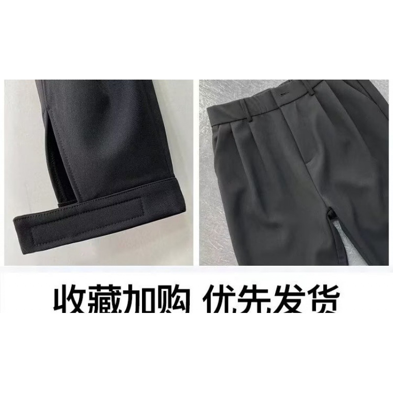 Primavera y otoño drapeado pantalones de traje flaco estilo coreano de los hombres de moda slim fit recortada pantalones casuales color sólido todo partido pantalones de traje recto