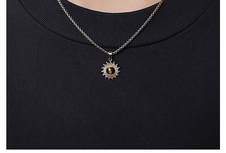 Sunflower Pendant Necklace With Tiger Eye Stone For Men_voghion.com