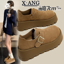 真皮全包勃肯鞋子女2025春季新款松糕厚底增高小个子女鞋乐福单鞋