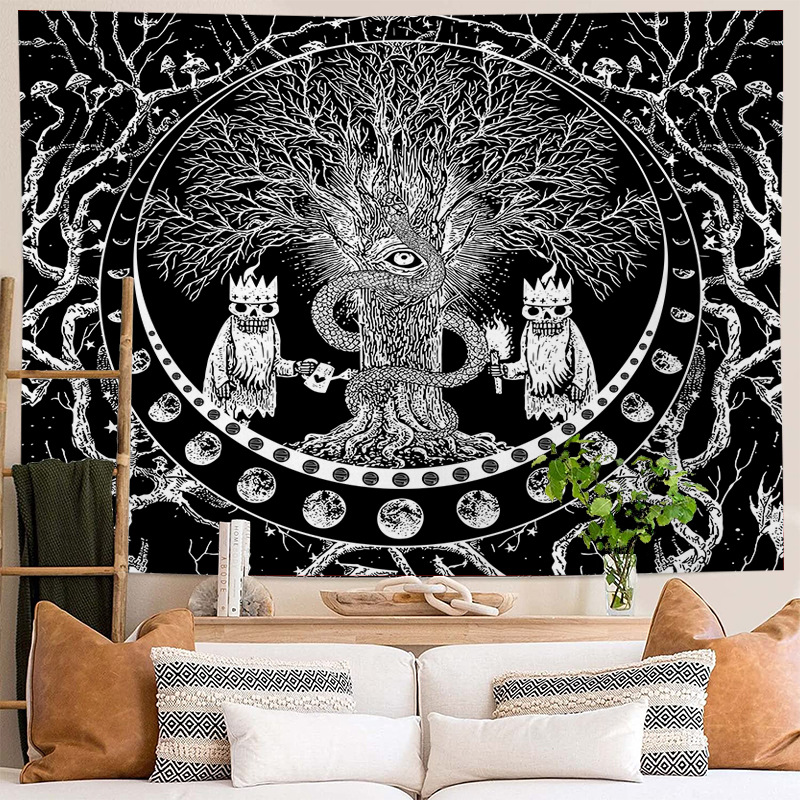Tree Of Life Background Cloth Home Tapestry Amazon Live Background Cross Border Decoration Black Skull Hanging Cloth-G